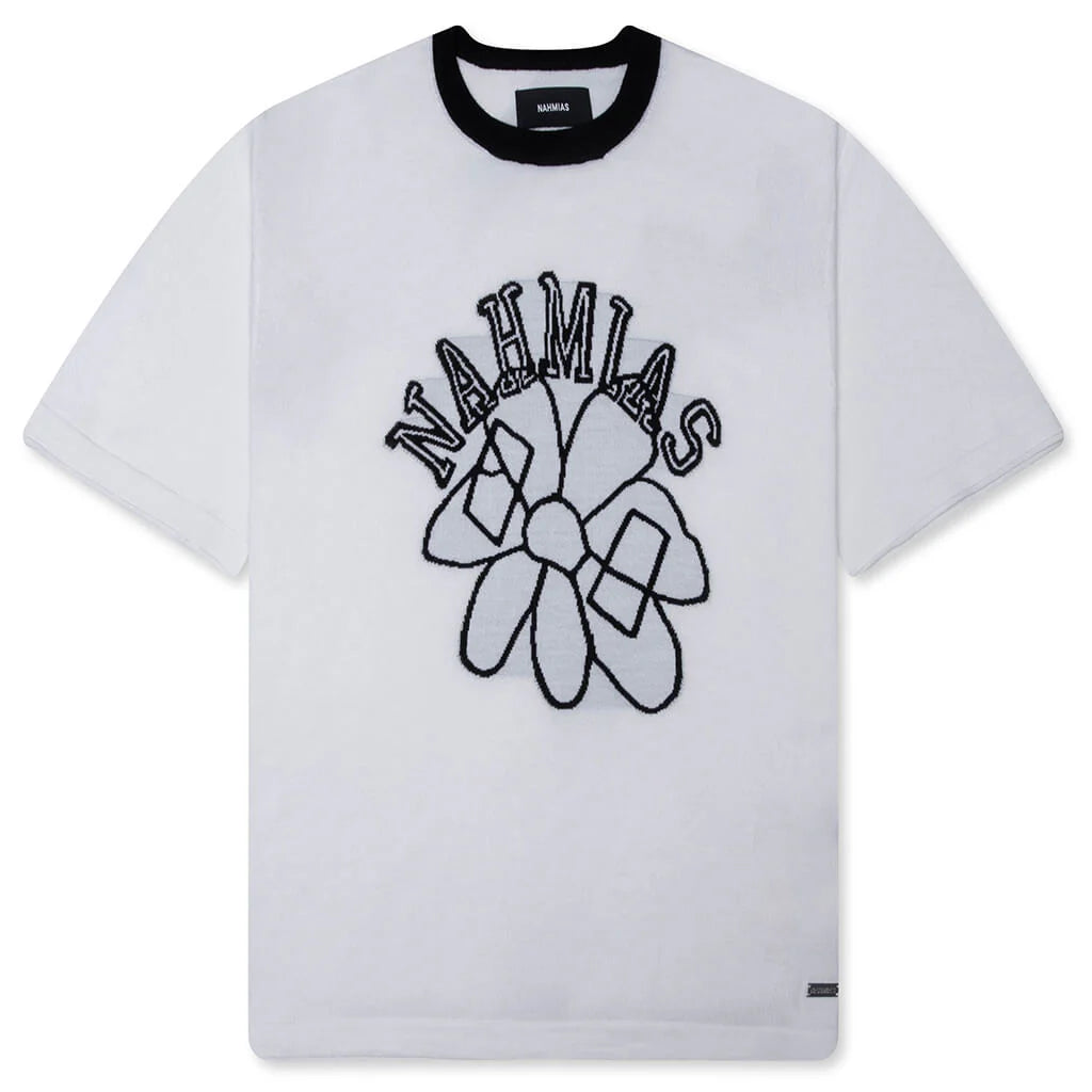 Knit Flower Boxy Tee White