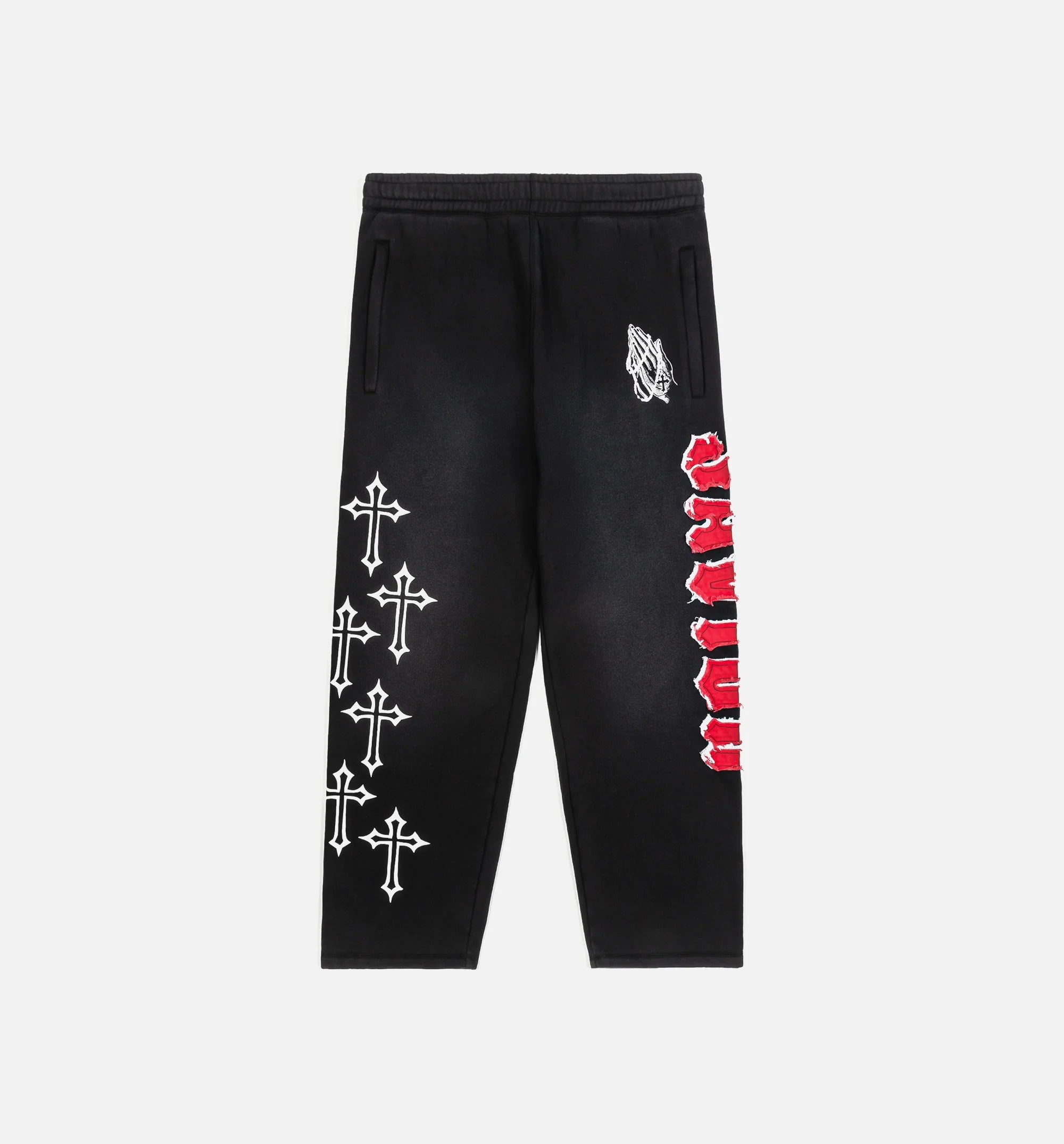 The Savior Straight Fleece Jogger Mens Pant Black Red