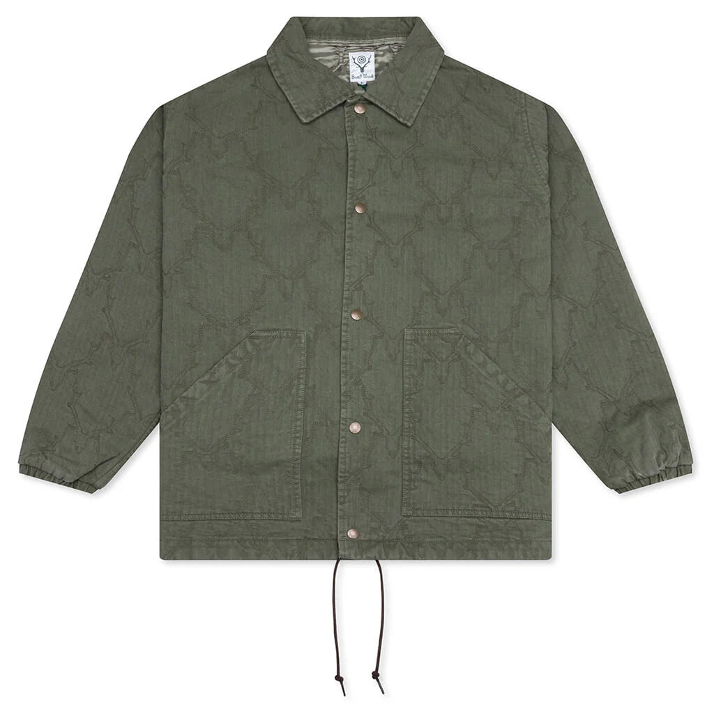 Coach Jacket Skull Quilting Herringbone Olive