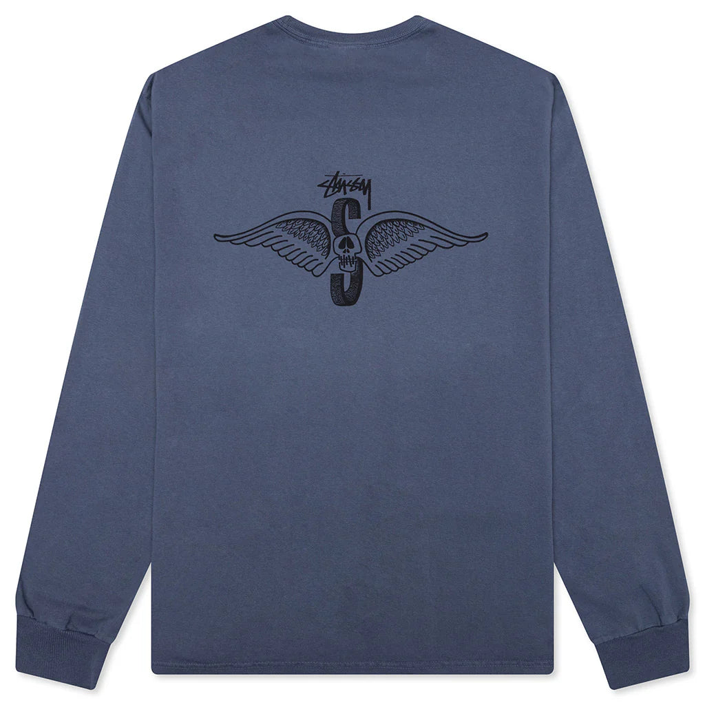 Skull Wings Pigment Dyed L S Tee Navy