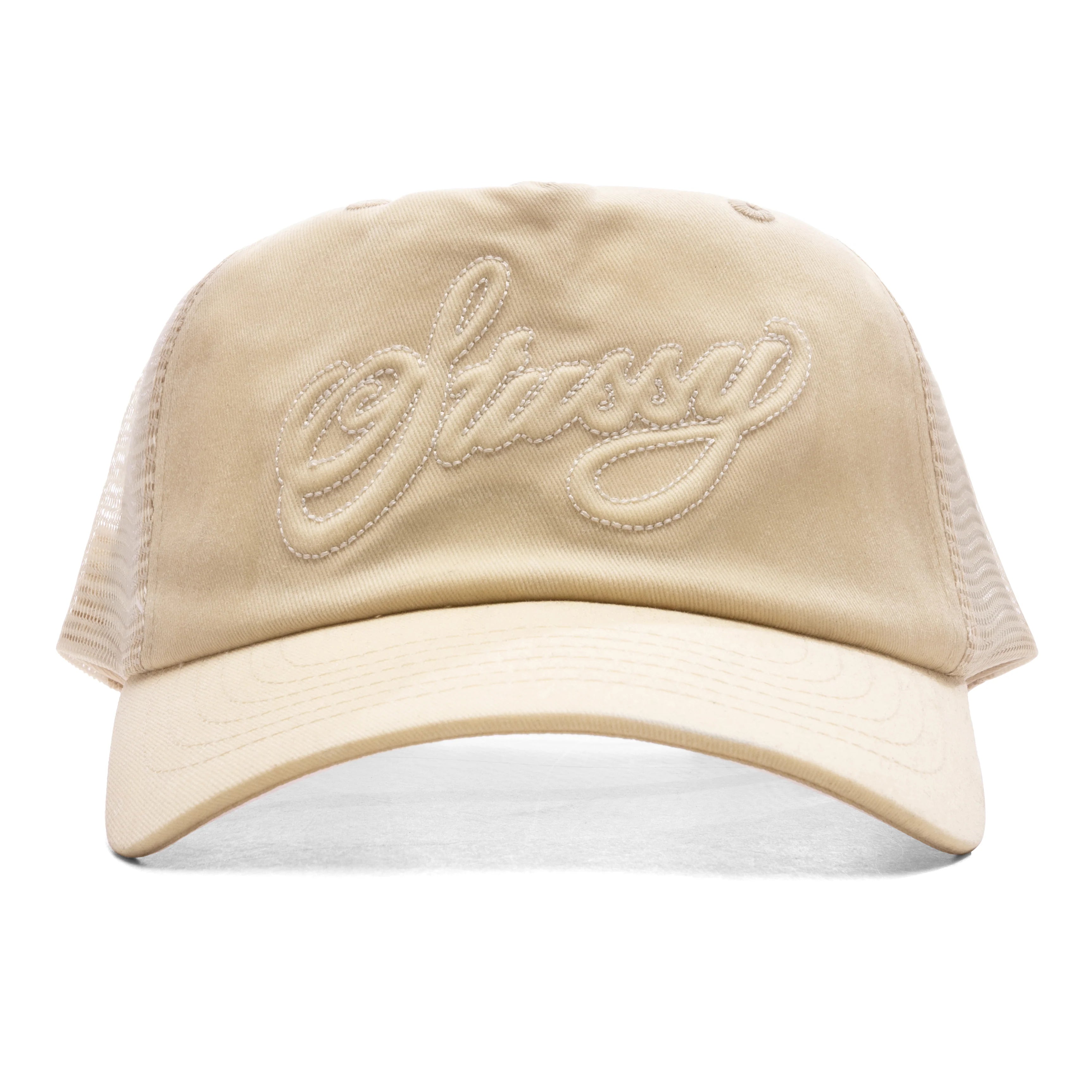 Waxed Cursive Stitch Snapback Trucker Sand
