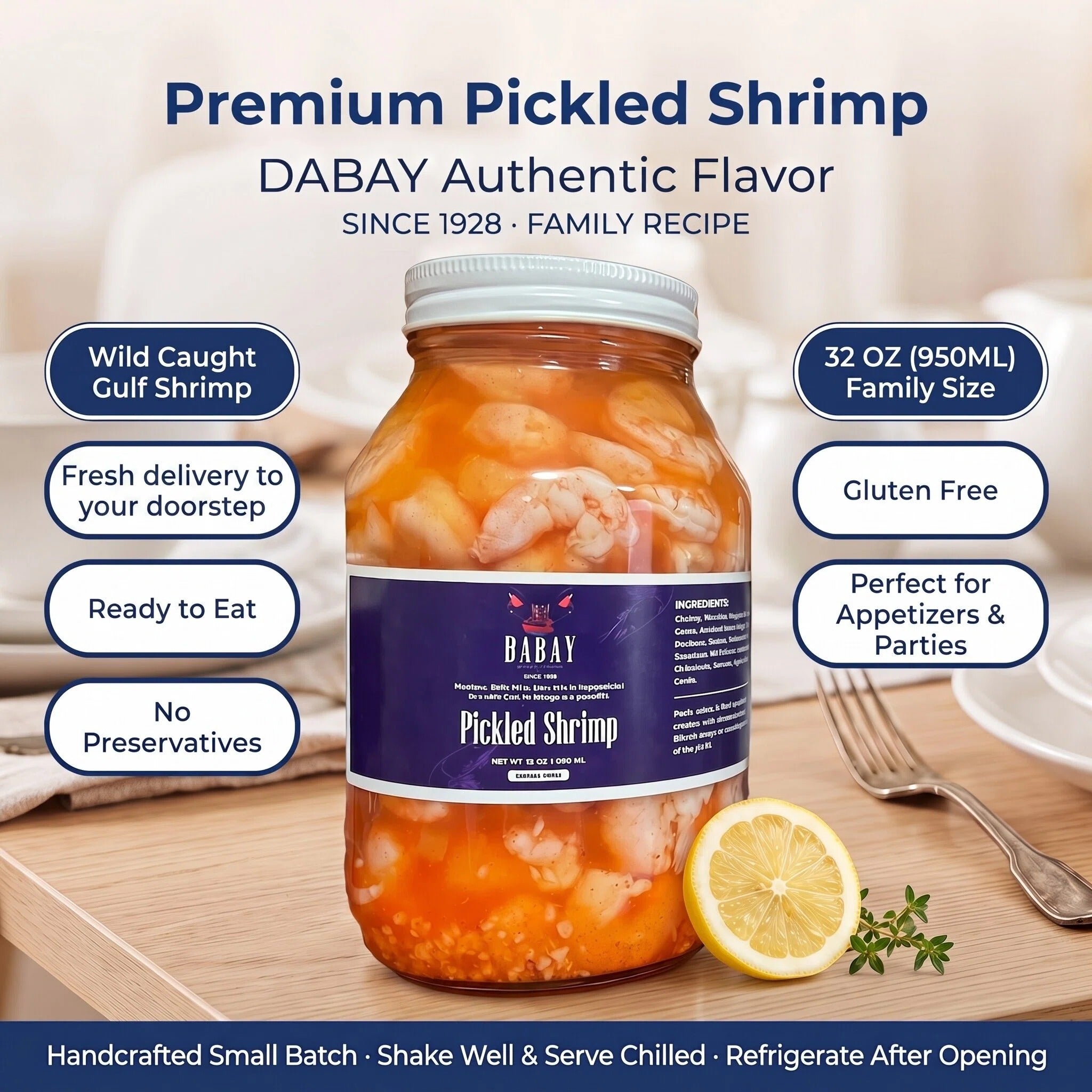 Pickled Shrimp | 32oz Jar Ready To Eat Handcrafted Spicy Tangy Seafood Appetizer
